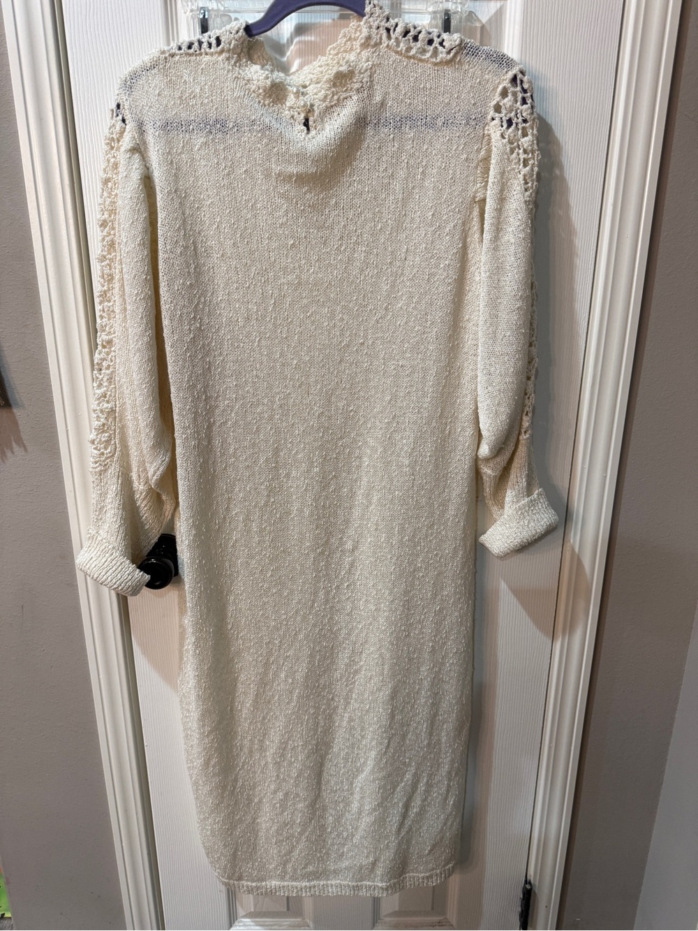 VTG Maurada Cream Knit Sweater Dress XL Crochet Lace Trim Boho Cottagecor